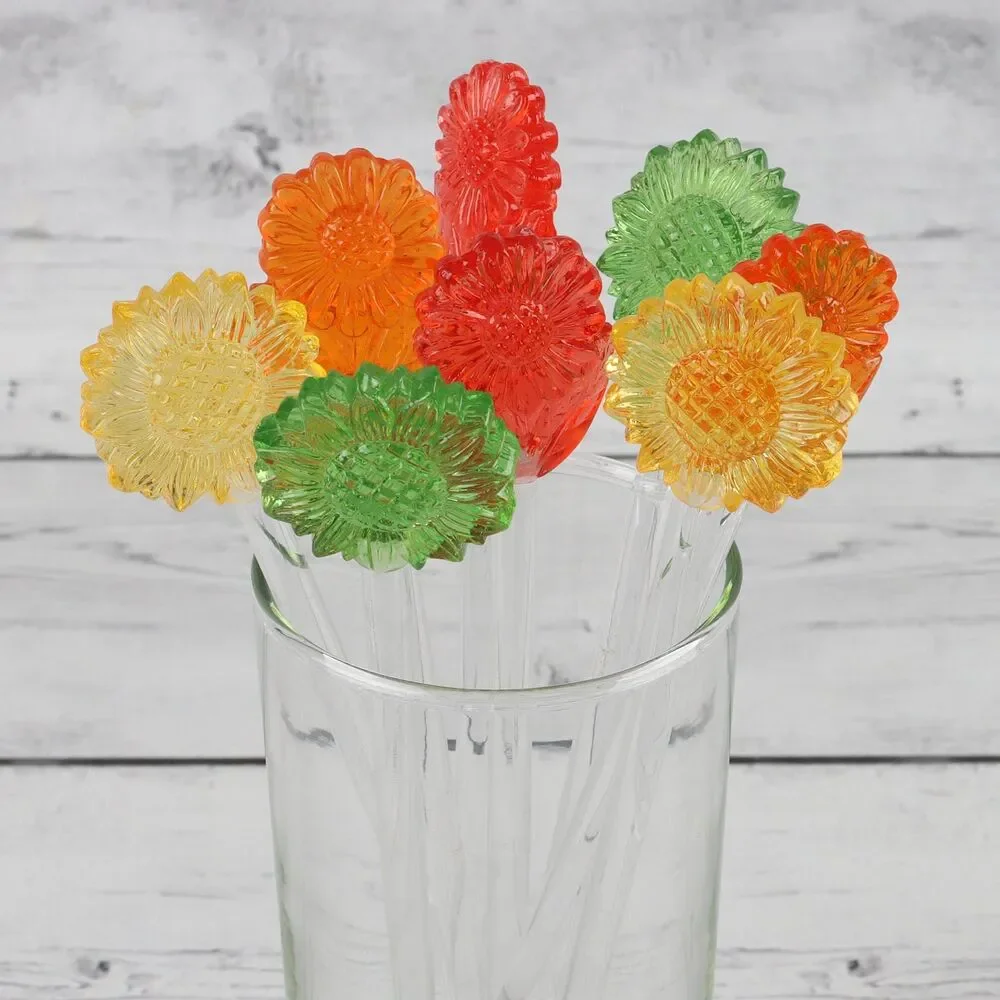 Vintage 1960s Lucite Flower Swizzle Sticks Set, Retro Cocktail Stirrers, Barware